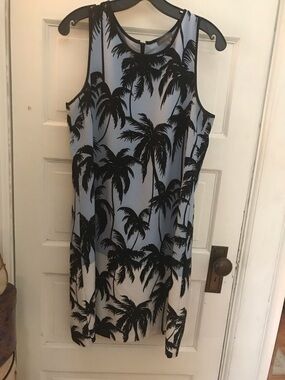Vince Camuto Palm Print Shift Dress - Light Blue/Black/White
